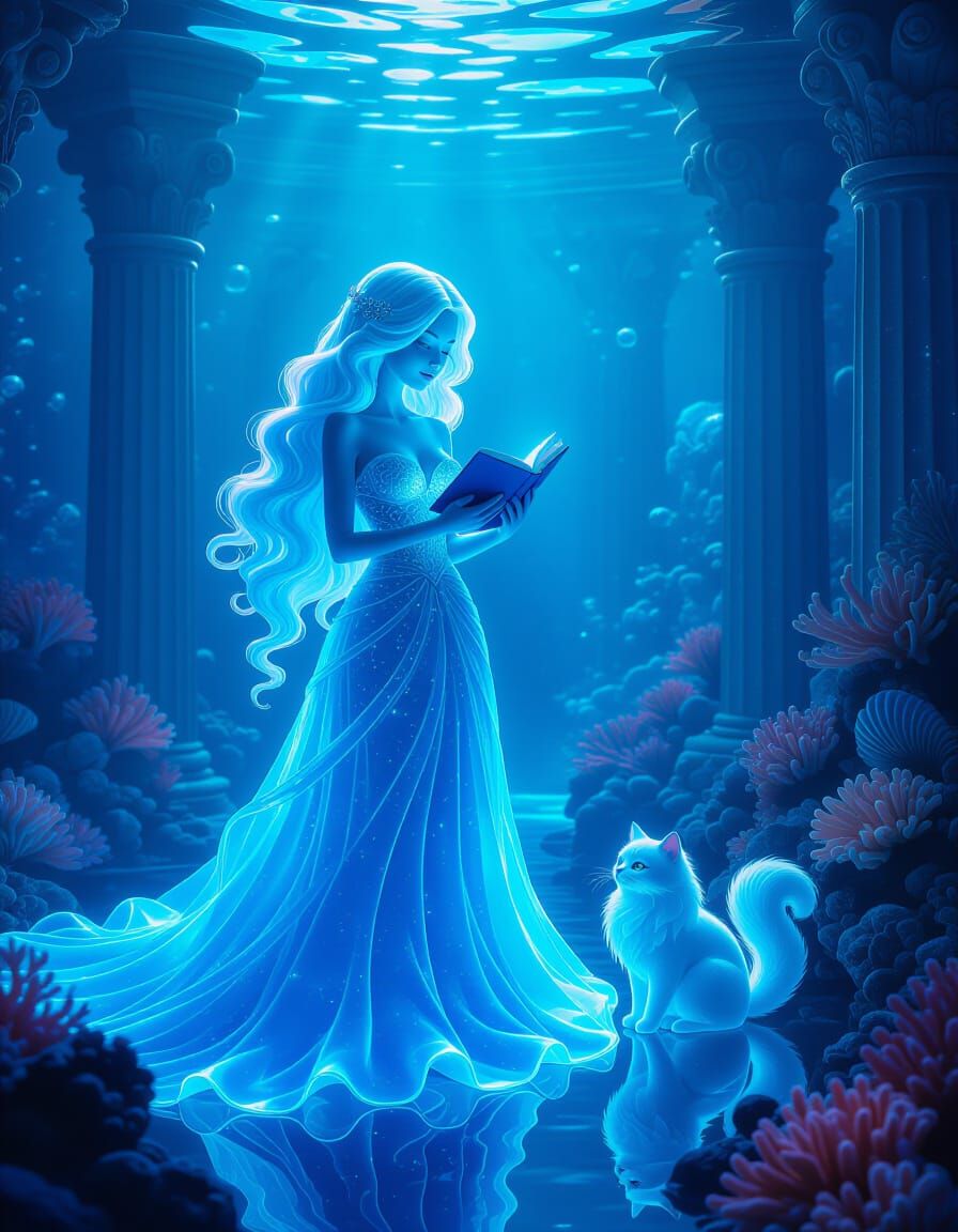 Ethereal Glass Girl in Underwater Palace