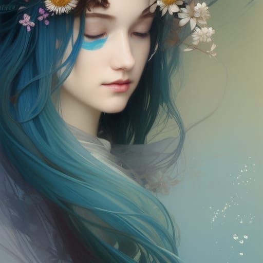 Sea Foam Princess Portrait in Art Nouveau Style