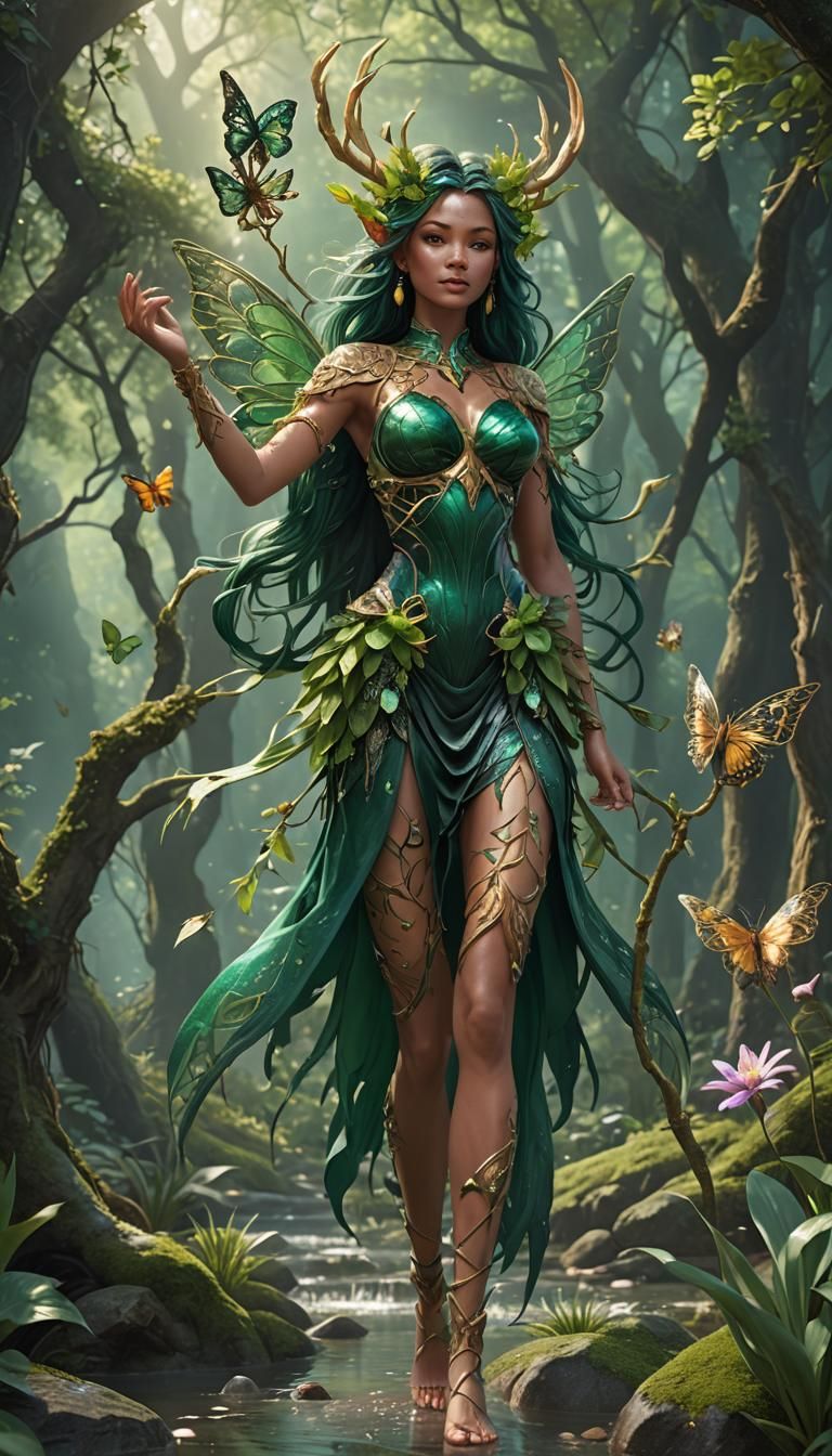 Magical Spring Nymph with Emerald Skin