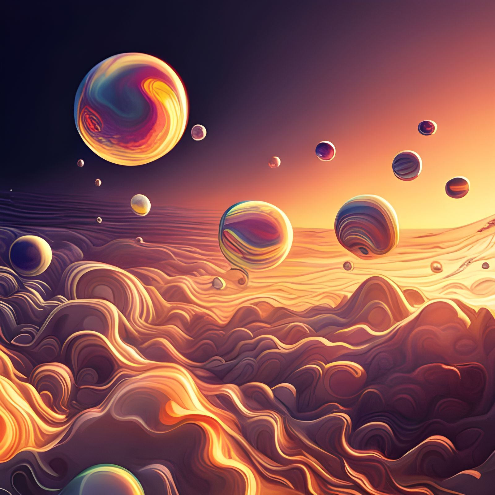 Floating Ebru Art Bubbles in 8K Resolution