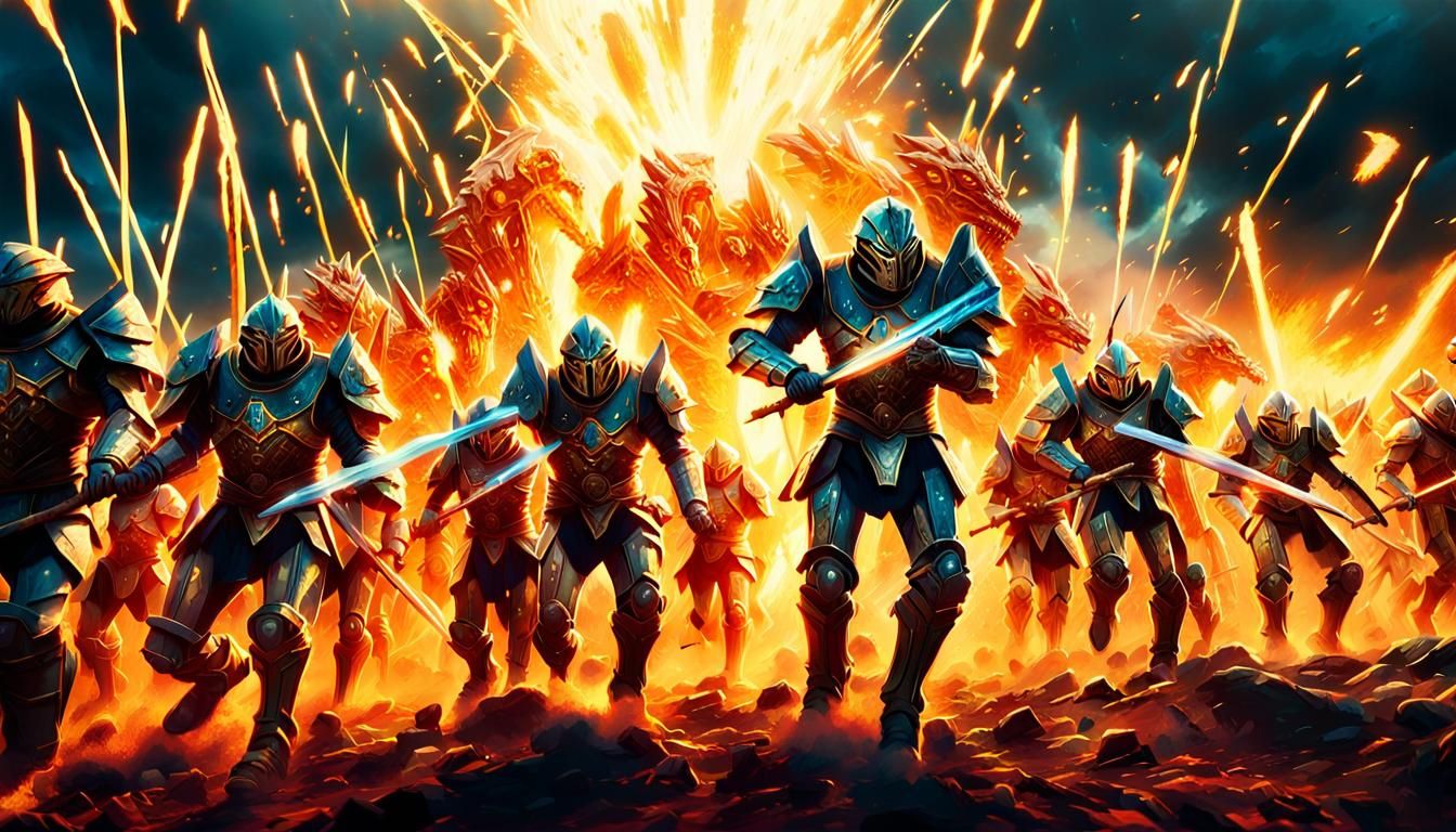 Epic Battle Between Soldiers and Predators in Fantasy Style