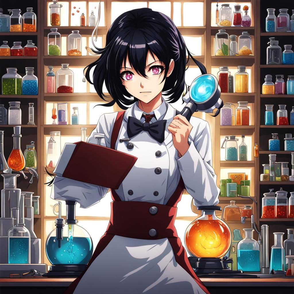 Anime Mad Scientist in Manga Style