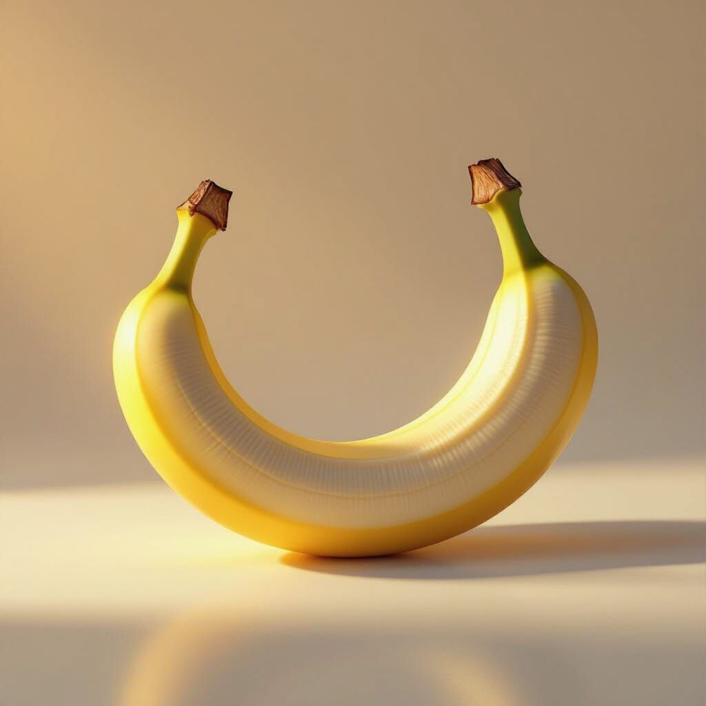 Hyperrealistic Floating Peeled Banana in Golden Hour Light