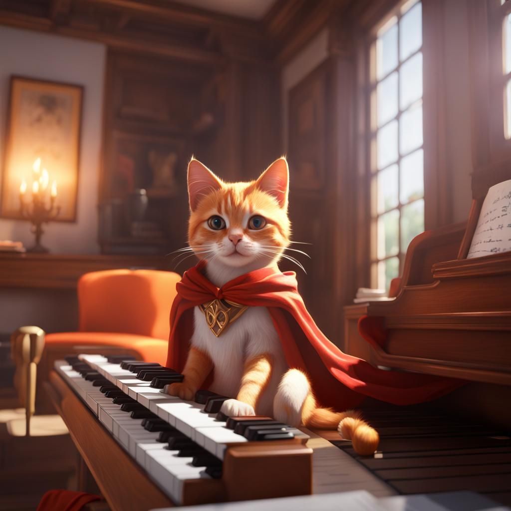 Orange Cat Oboe Player in 3D Rendering
