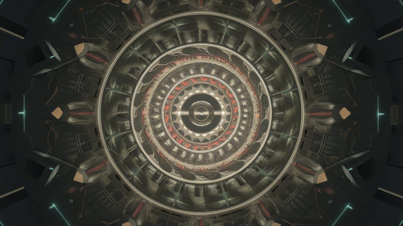 Corrupted Futuristic Scene with Evolving Patterns