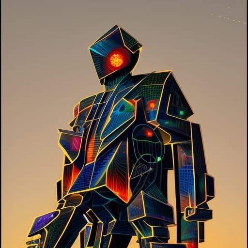 Cyberpunk Geometric Alien in Golden Hour Light