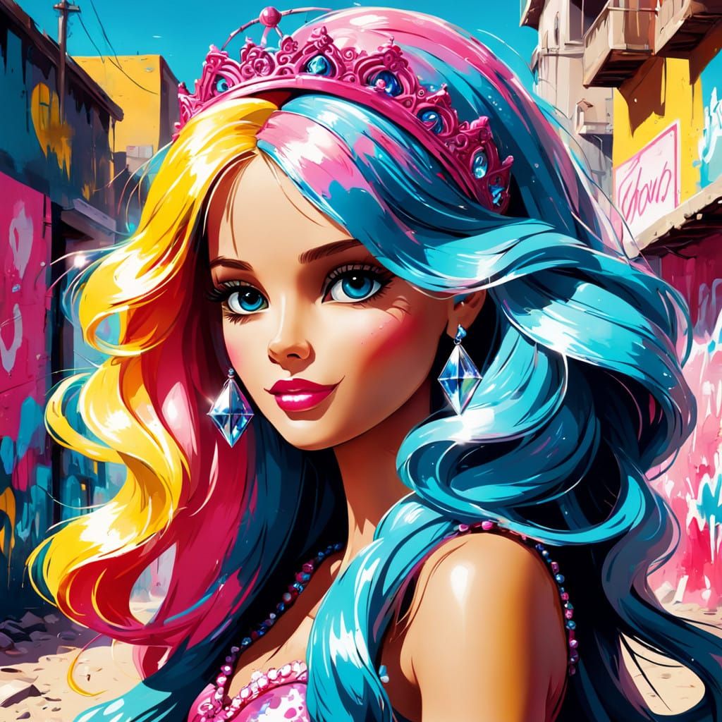 Vibrant Princess Portrait in Graffiti Style