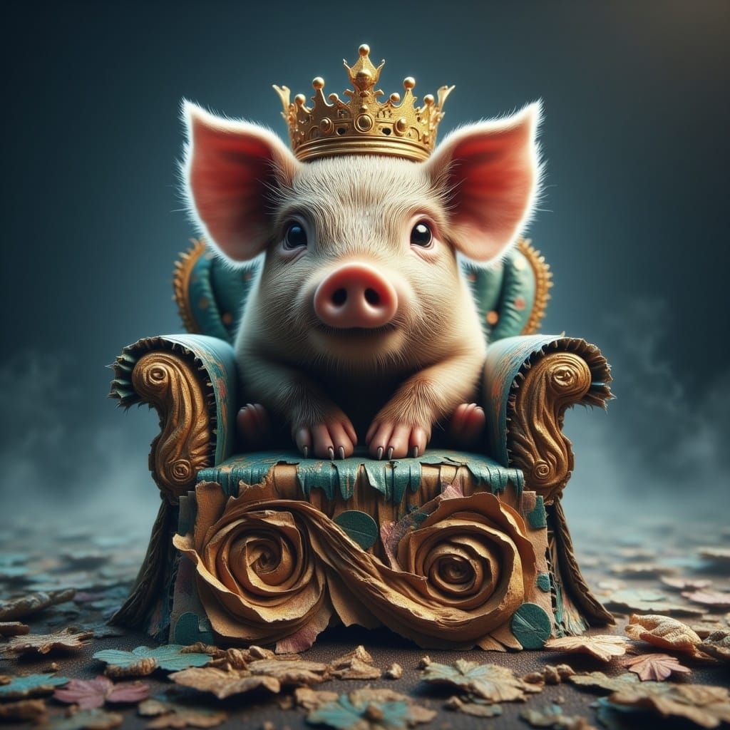 Regal Pig on Cardboard Throne: Fantasy Concept Art