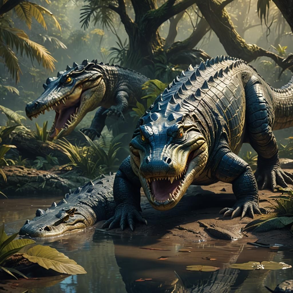 Alligator Rescues Crocodile: Epic Fantasy Art