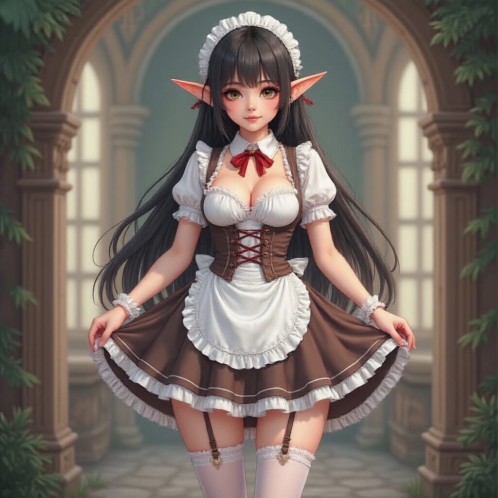 Beautiful Elf Maid in Revealing Outfit