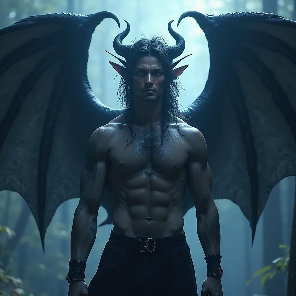 Majestic Fae Male with Bat Wings as Matte Painting