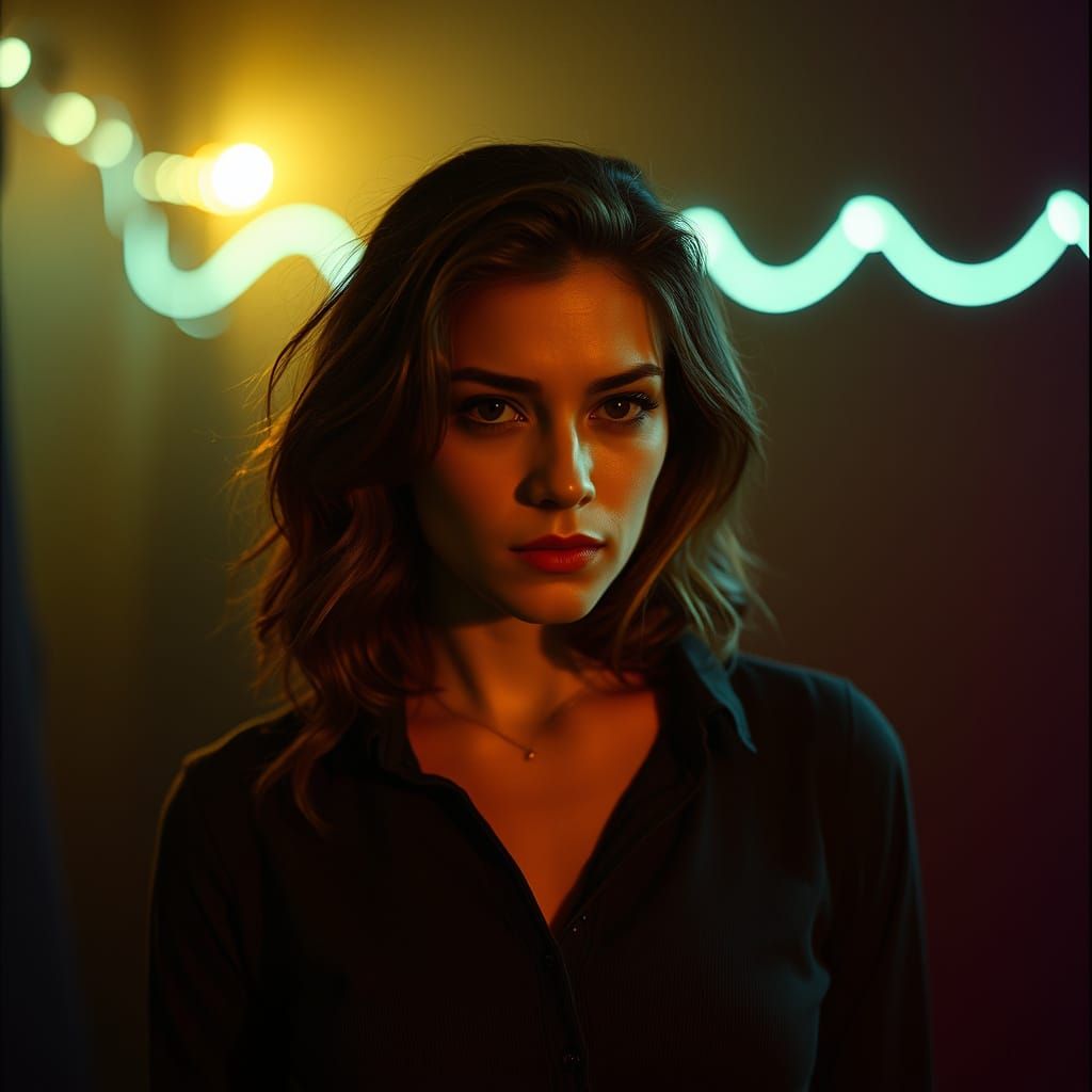 Dramatic Pose with Cinematic Lighting and Film Grain