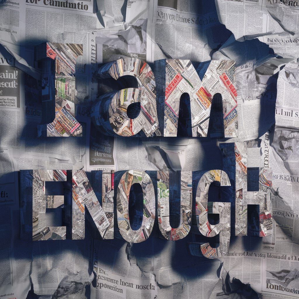 I AM ENOUGH: 3D Newspaper Headline Mosaic
