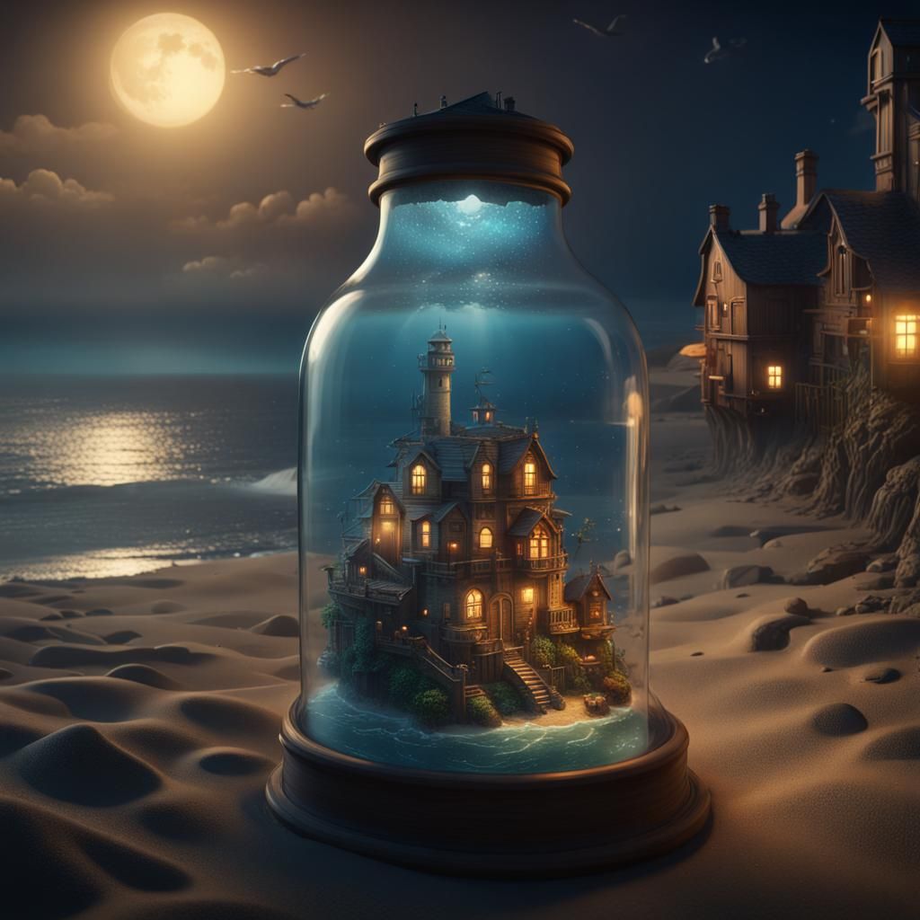 Ocean Village in a Bottle: Detailed Matte Painting