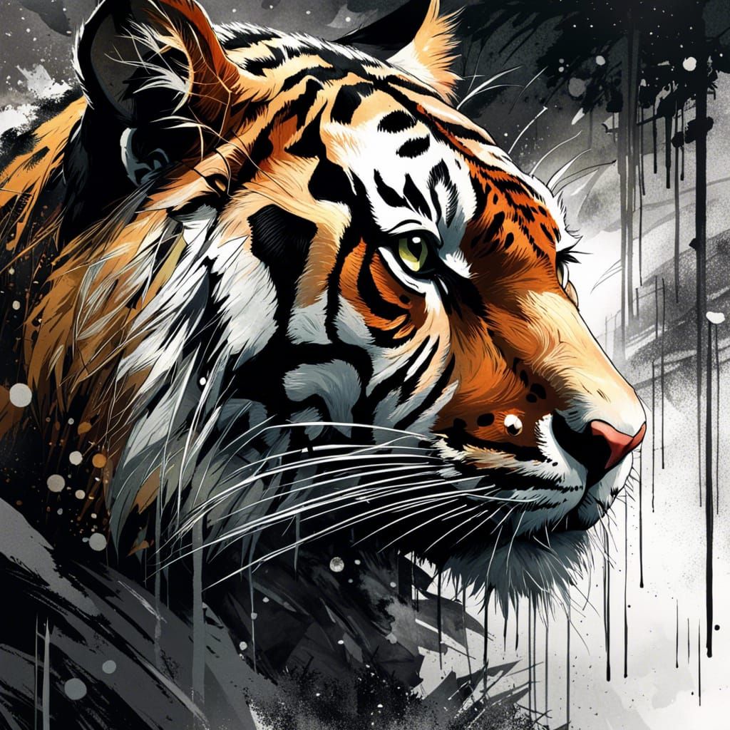 Detailed Ink Drawing of a Little Tiger