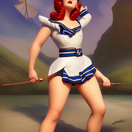 Sailor Pinup Girl in Detailed Matte Painting Style