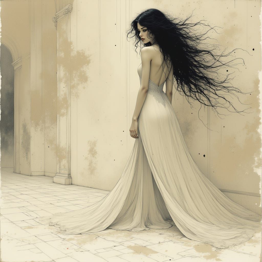 Sensual Woman in Vaporwave Style, Guido Crepax Inspired