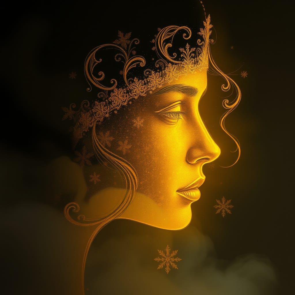 Ethereal Golden Outline of a Female Face