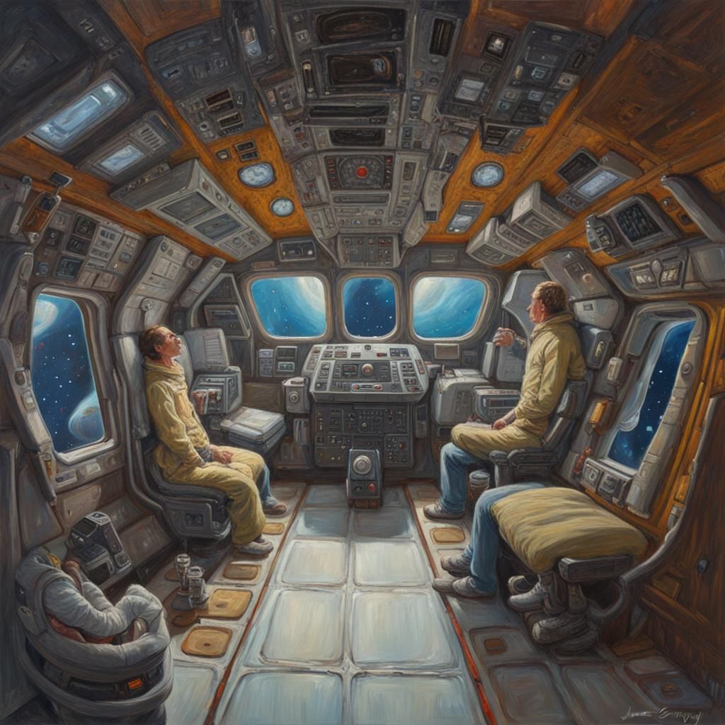 Claustrophobic Spaceship Interior in Oil Painting Style