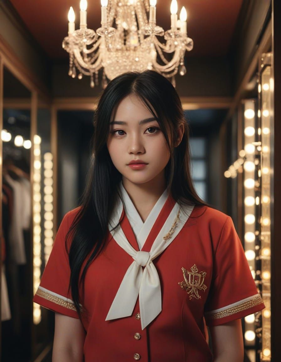 Japanese Girl in School Uniform in Dressing Room