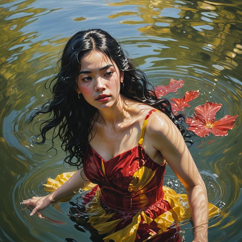 Submerged Woman in Water as Oil Painting