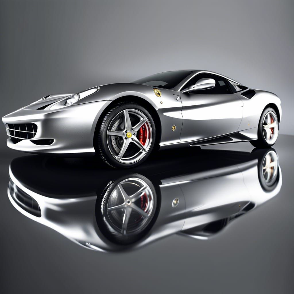 Silver Ferrari Closeup: Detailed Matte Painting