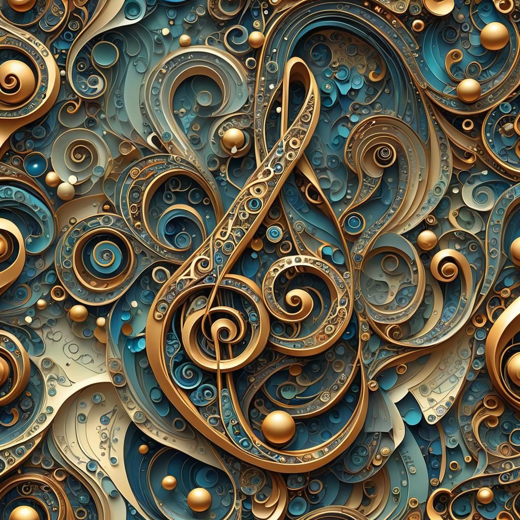 Volumetric musical background with a treble clef and notes