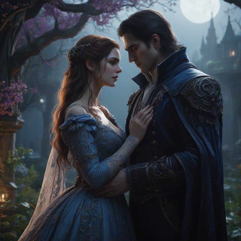Ethereal Vampire Embrace in Dreamy Garden Paradise