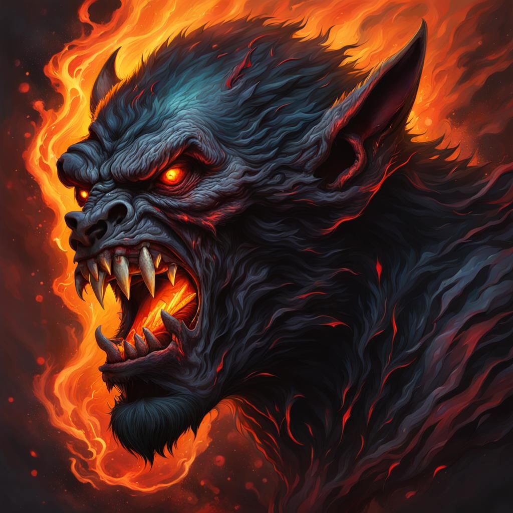 Vampire Werewolf Demon God Breathing Black Fire