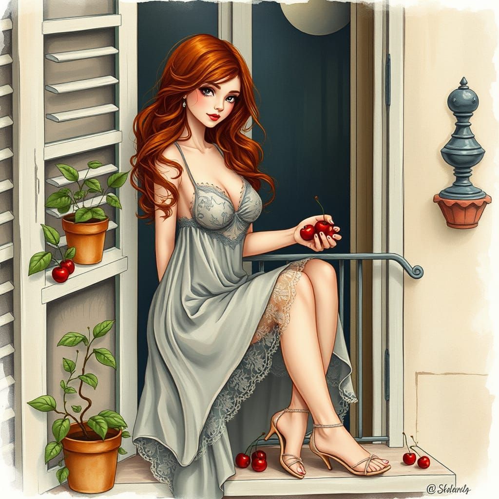 wearing a flowing, tattered old embroidered silver lace negligee