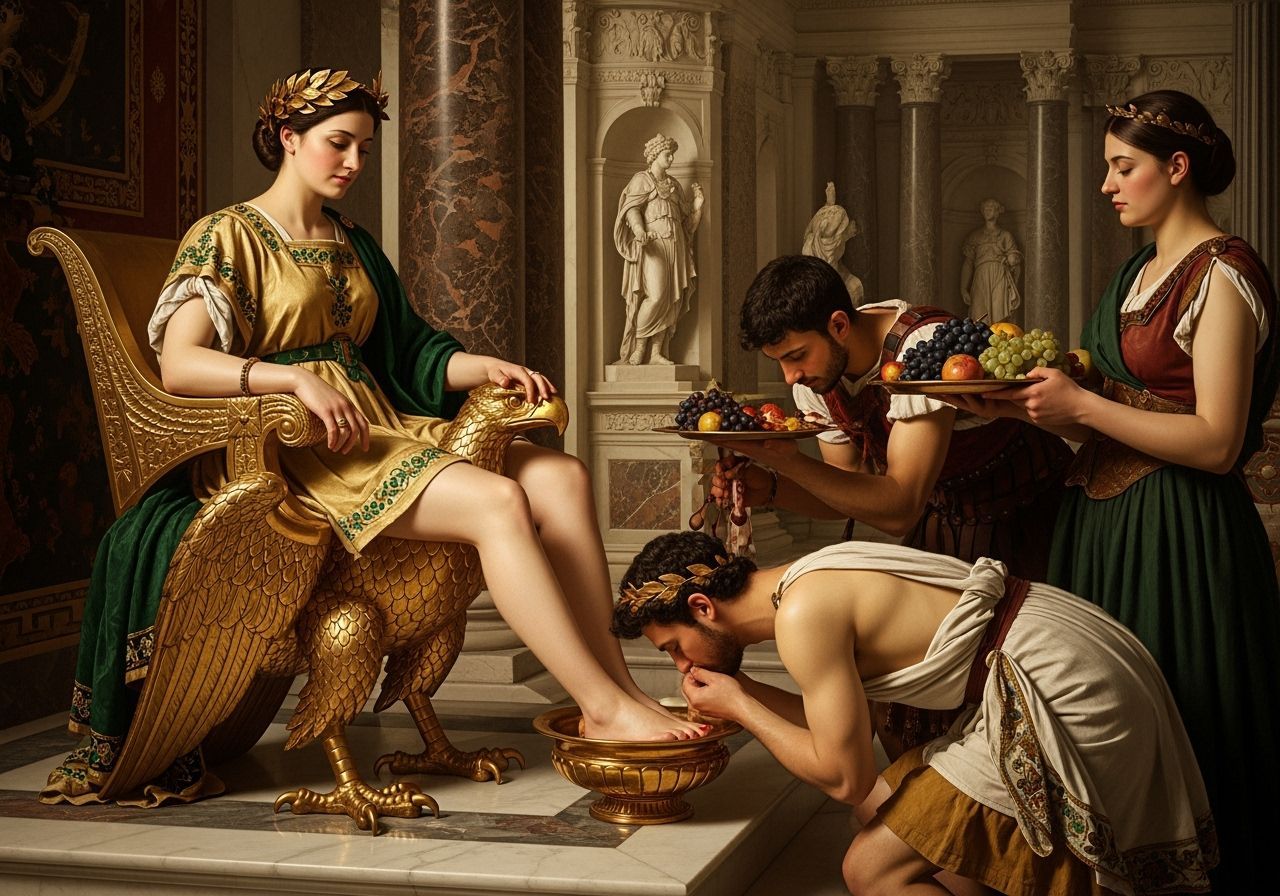 Opulent Roman Empress on Golden Eagle Throne