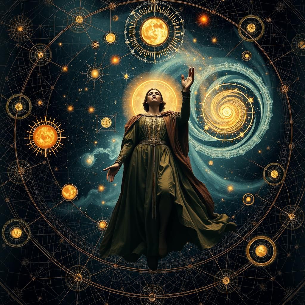 Cosmic Renaissance Figure in Ornate Style