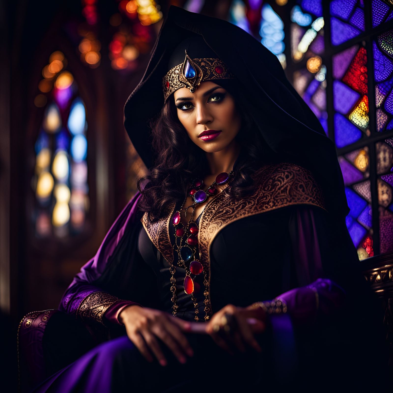 Arabian Nights Sorceress Queen on Throne