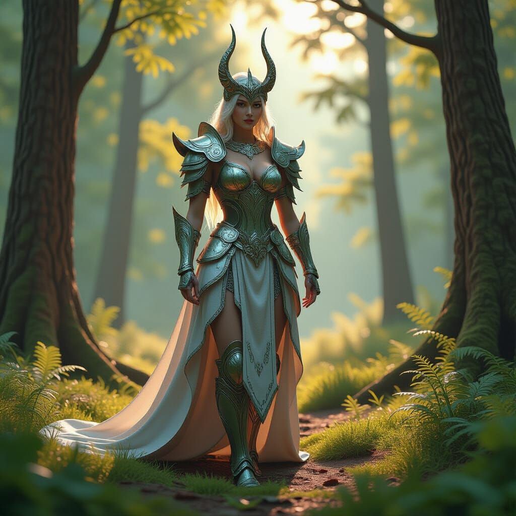 Ice and Fire Goddess in Forest, C4D Render