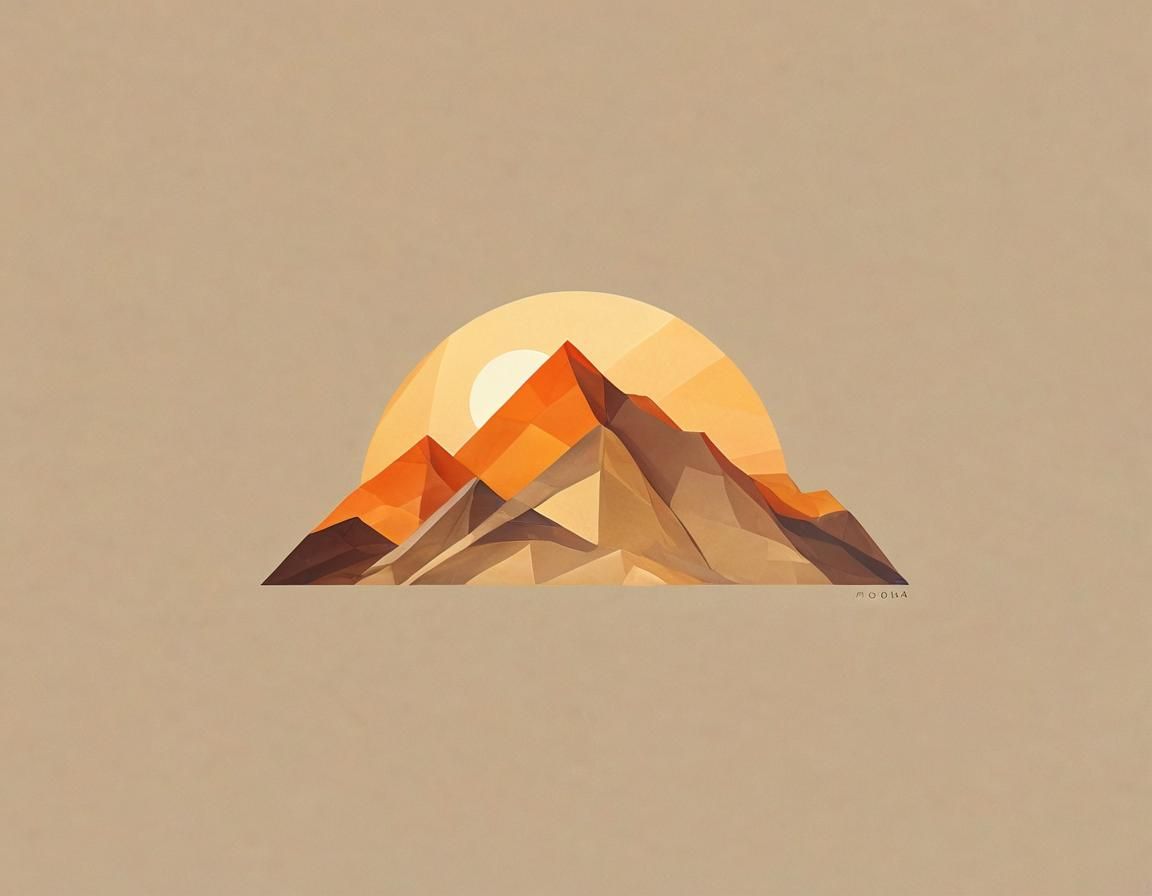 A minimalist logo featuring a stylized mountain with a sun r...