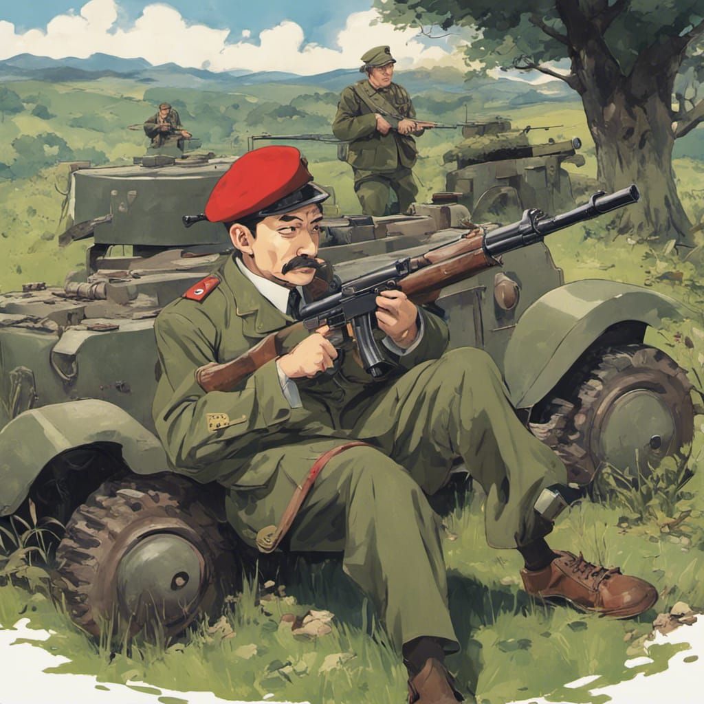 Anime Style Military Officer in War Landscape