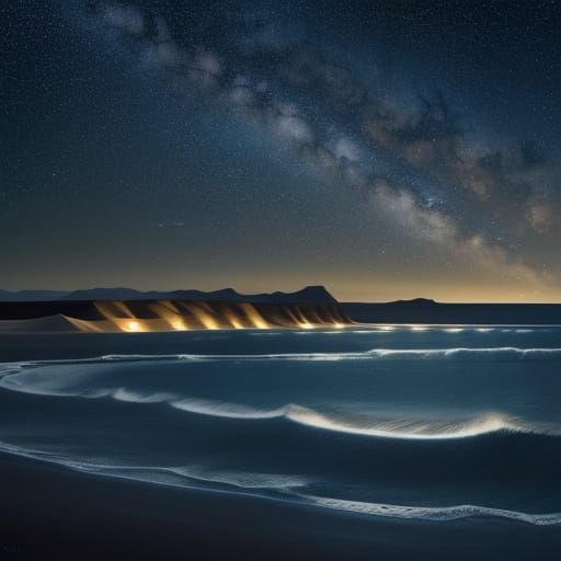 Starry Night Over Rippling Sand Dunes by the Sea