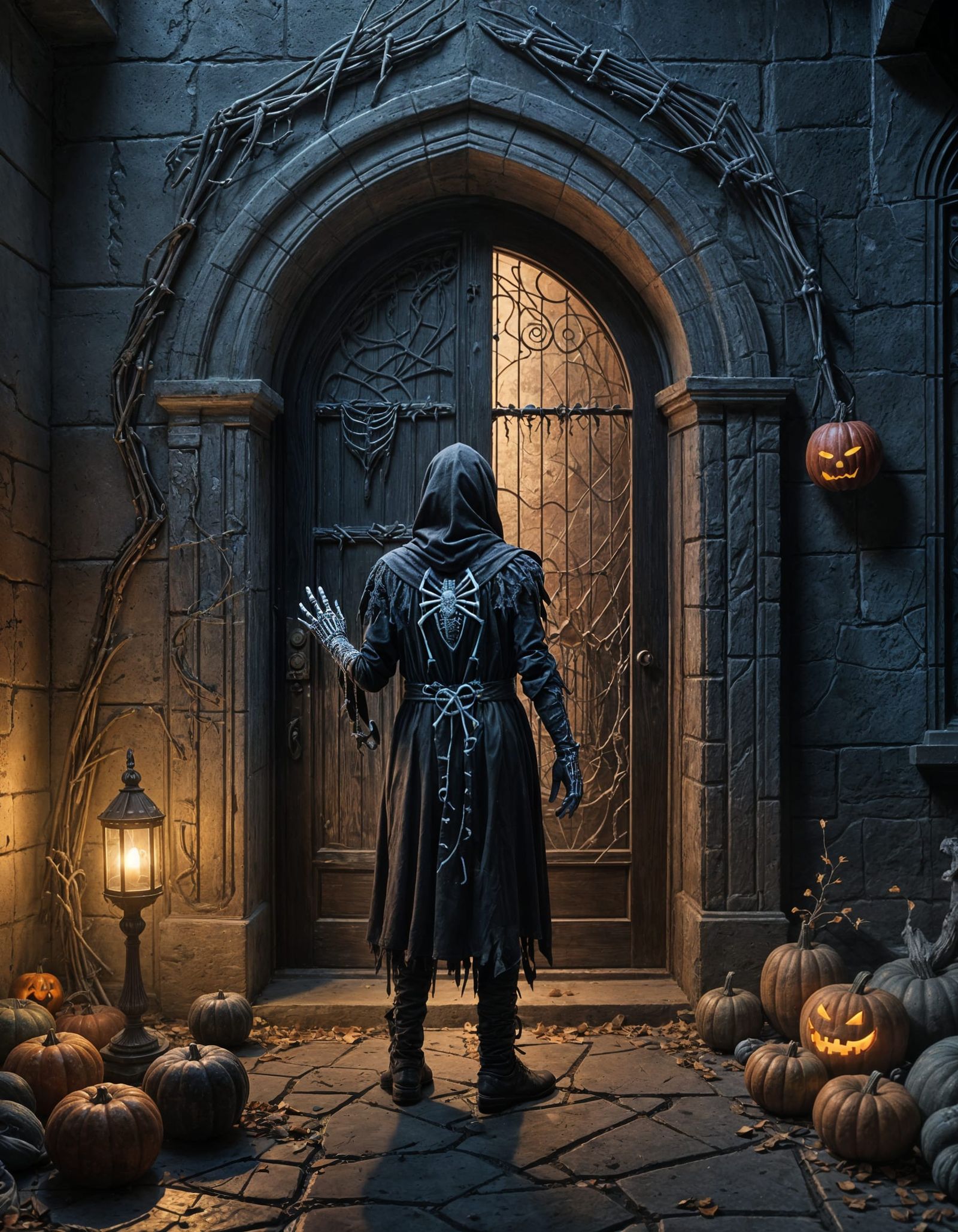 Gothic Horror Trick-Or-Treater at Cursed Doorway