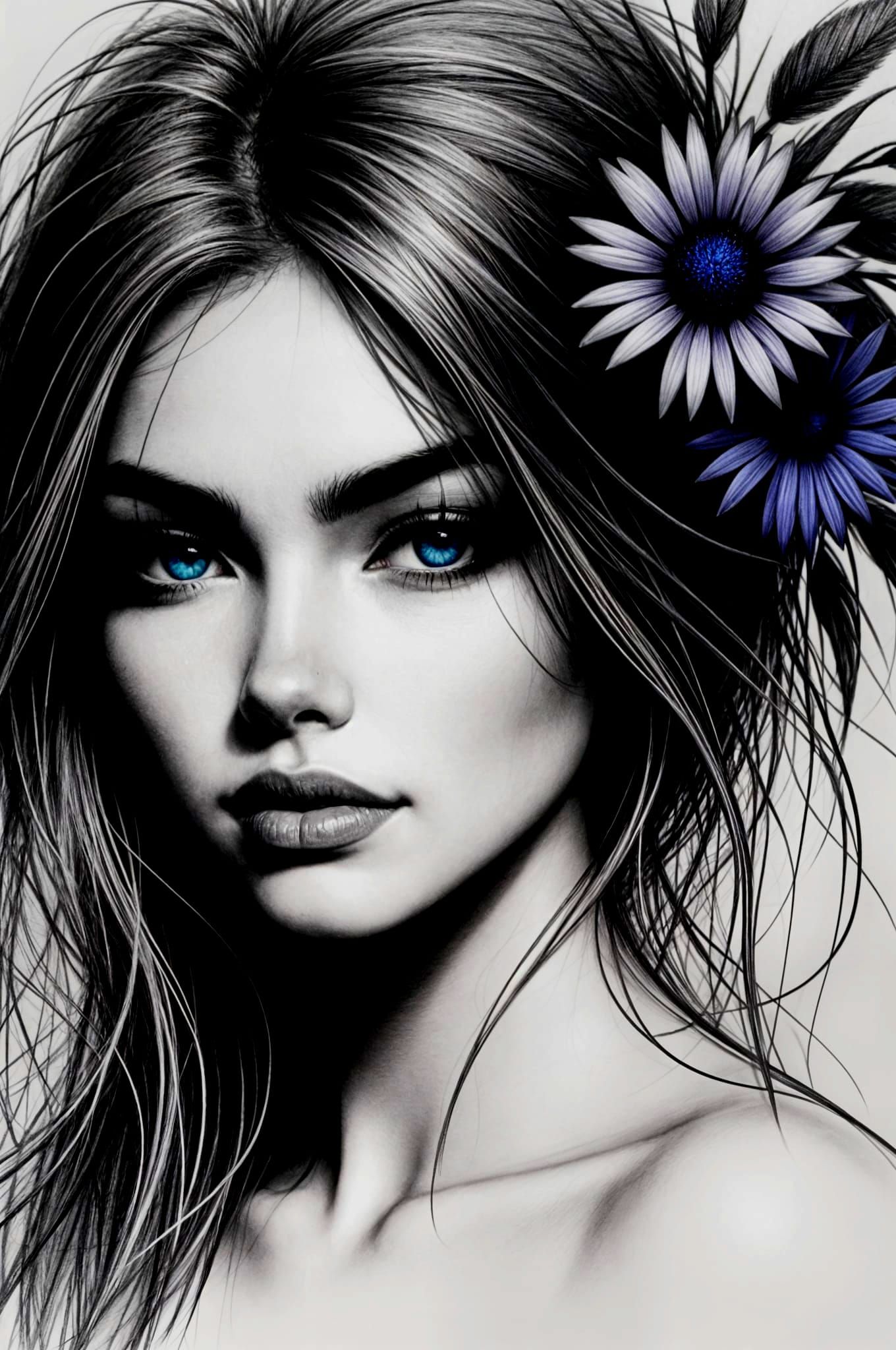 Charcoal Drawing of Woman Emerging from Paper