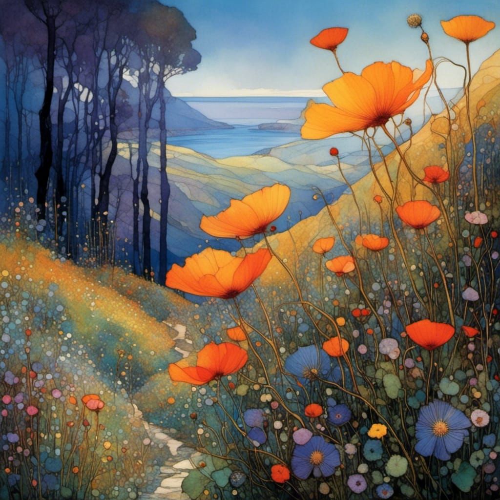 Wildflower Path in Art Nouveau Style