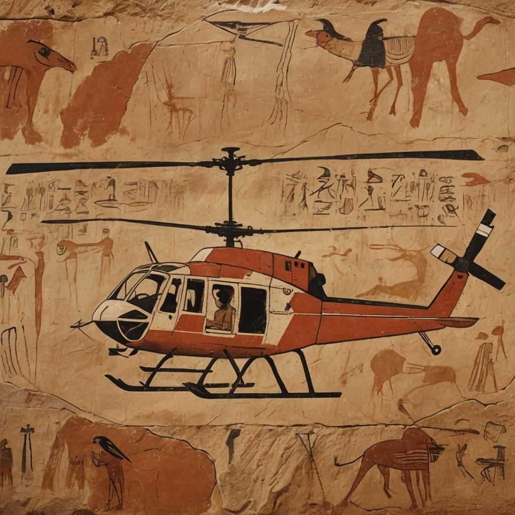 Cave painting of an helicopter