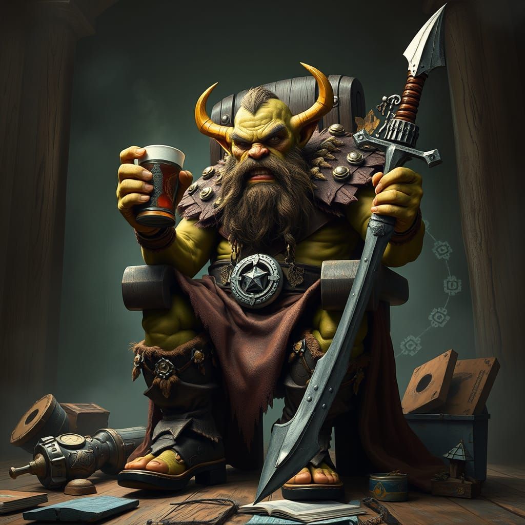Orc on Throne with Sword and Cup