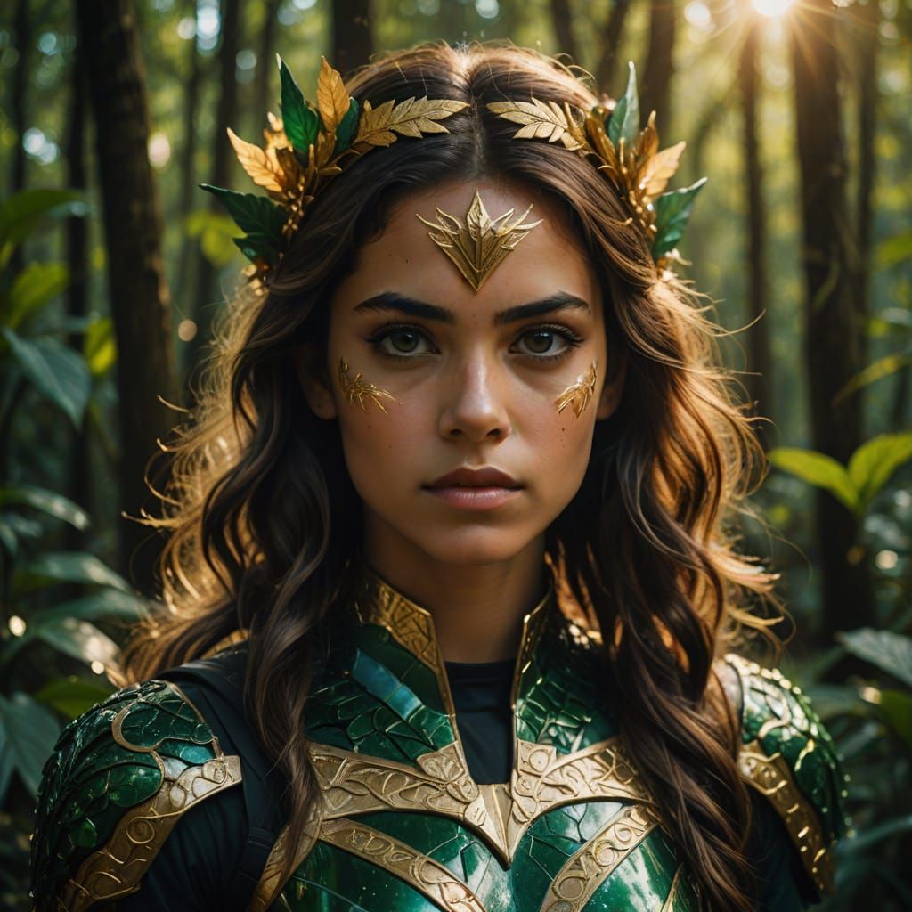 Venezuelan Nymph Superhero Portrait in Oil Painting Style