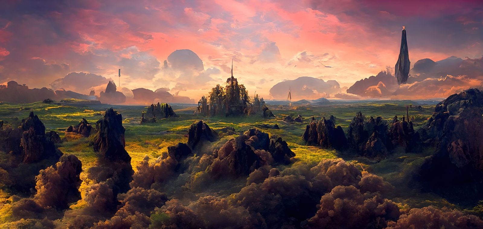 Liminal Vista Painting in Retrofuturism Style