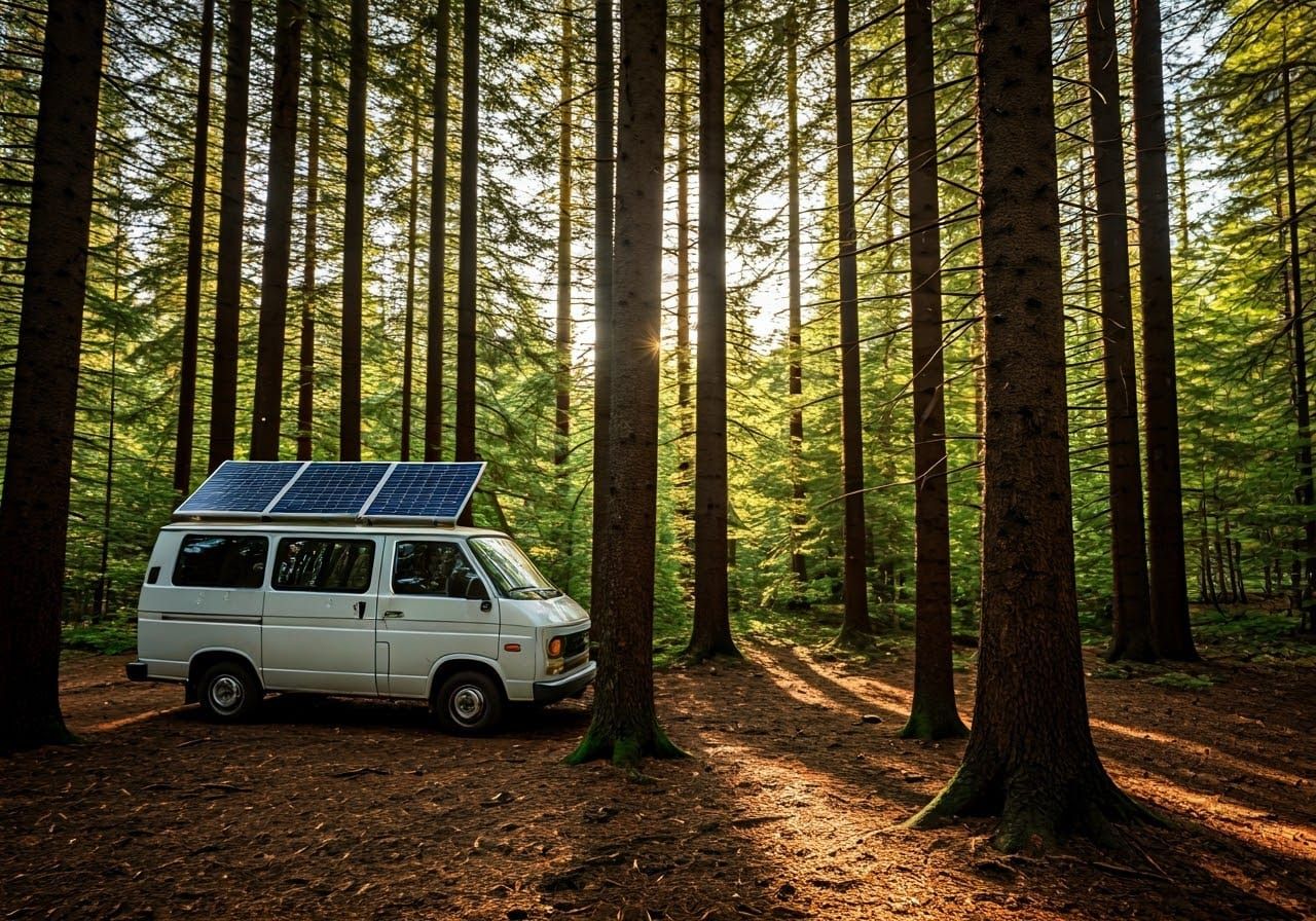 Off-Grid Van House in Serene Forest Landscape