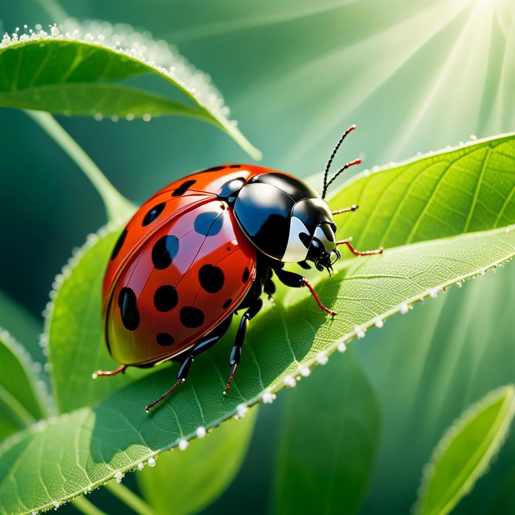 Ethereal Ladybug on Leaf in Abstract Cubism Style