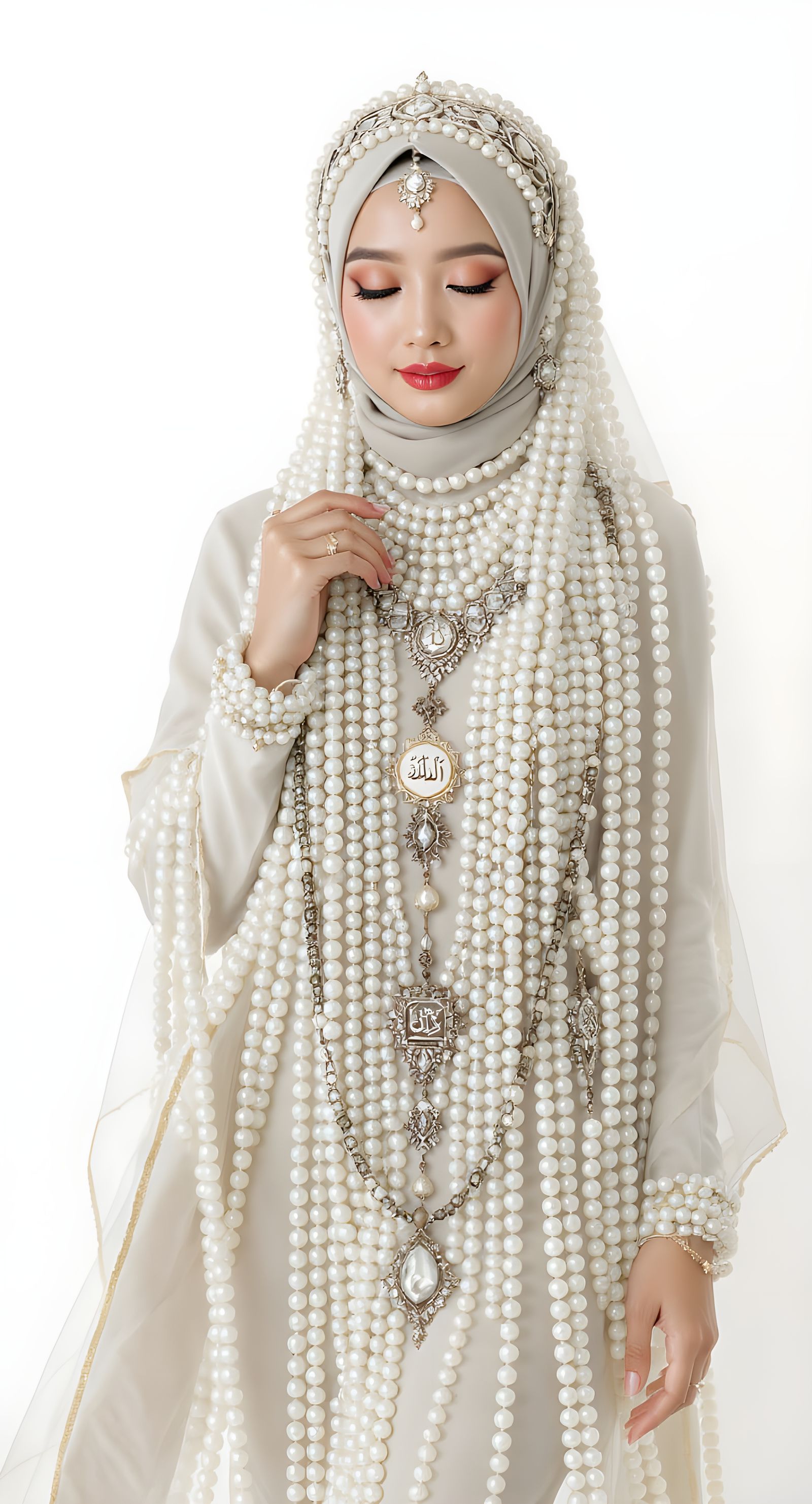 Elegant Hijab with Pearl Wig and Body Chain