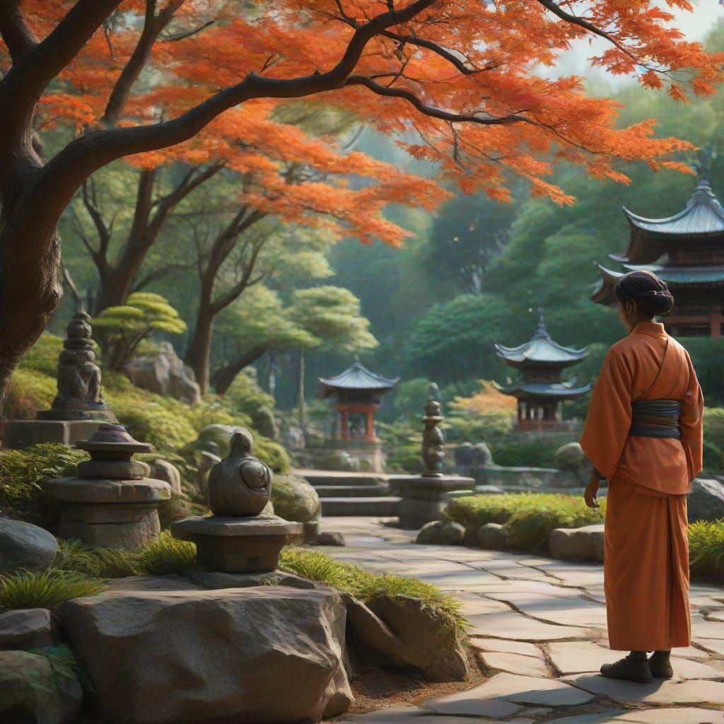 Animated Sculptures in Japanese Garden Displayed with Light ...