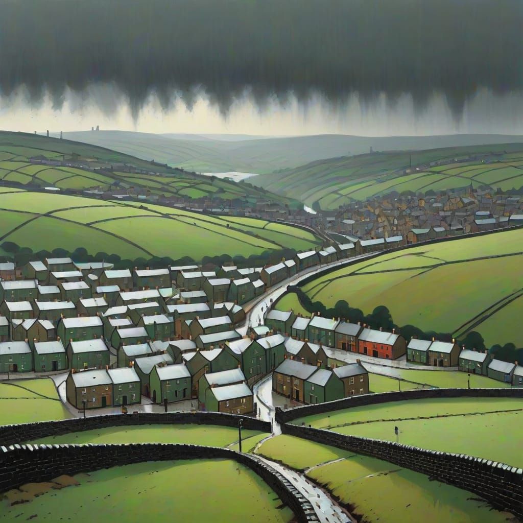 Miserable Industrial Townscape in Dark Greens and Browns