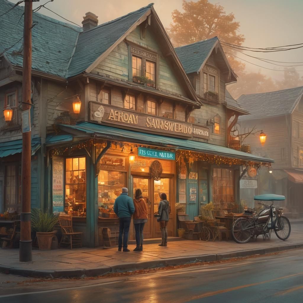 Family Store on Misty Street Corner: Watercolor Art